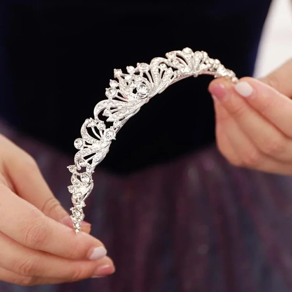 Silver Crystal Tiara Crown - Elegant Women's Hair Accessory